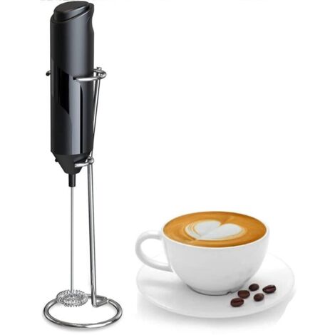 Mousseur à lait avec support, mélangeur de boissons portable pour latte, cappuccino, matcha et chocolat chaud (noir) (1/5)