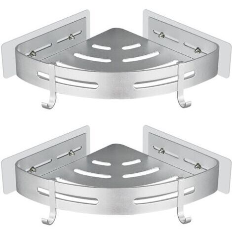 Étagère de Douche d'angle sans Perçage Adhésif Etagere de Rangement Douche Angle Organisateur Salle de Bain Argent en Aluminium Mural 2 Pièces Porte Gel Shampoing Douche