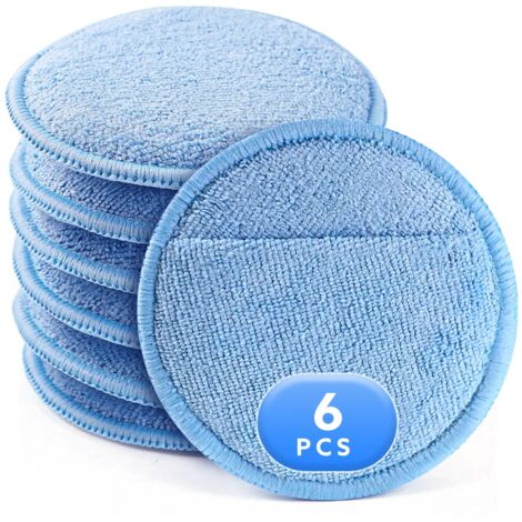 Lot de 6 tampons applicateurs de cire, tampon de polissage de 5" de diamètre avec poche pour les doigts, tampons de polissage en microfibre et éponge en mousse pour cire de voiture pour le nettoyage e (1/5)