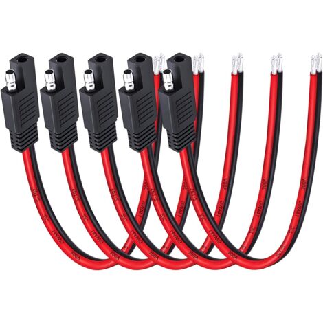 14AWG SAE à fil nu Câble, D'extension SAE Connecteur rapide,Power fil D'extension Automobile Panneau Solaire,pour Automobile, RV, Moto Voitures, 5 pièces, 0.3M (1/5)