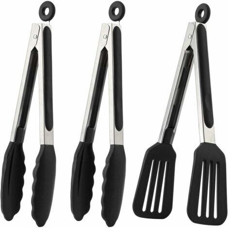 22cm Pinces à Barbecue en Acier Inoxydable Set Pinces de Cuisine en Silicone avec Clip de Sécurité Pinces à Saucisse Pinces à Usages Multiples Couverts de Barbecue Antidérapants Résistant à la Chaleur