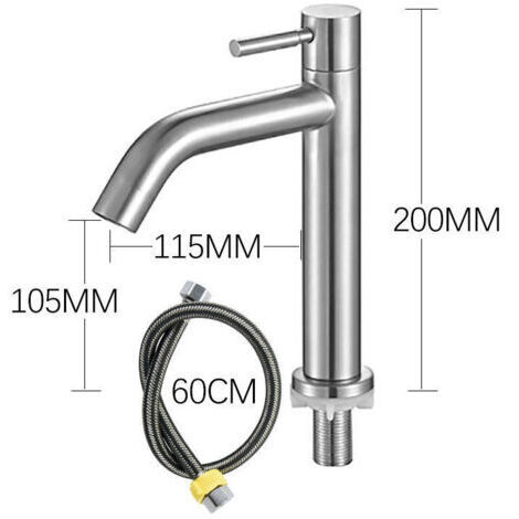 Robinet Eau Froide Acier Inoxydable, Robinet Eau Froide Lave Main avec Tuyau, Mitigeur Lavabo, Robinet Baignoire pour WC Invités, Salle Bain, Installation Facile (Sortie Courbe)
