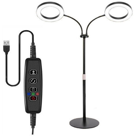 Lampe de Croissance LED Double Anneau Spectre Complet, Hauteur Réglable & Minuterie Automatique, 72 LEDs pour Plantes d'Intérieur (1/5)
