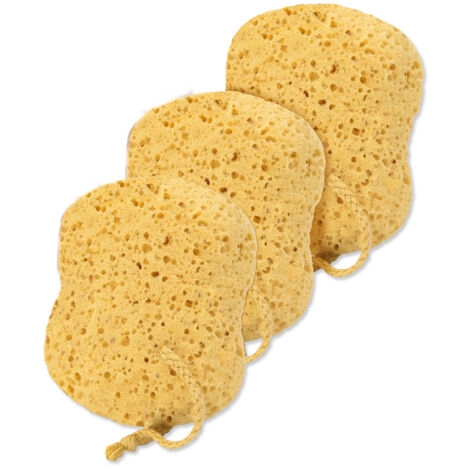 Ensemble eponge de bain en 3 pièces, éponge bain durable,13x12,5x6,5 cm grosse eponge, produit beaucoup de Mousse, éponge de bain durable, ustensiles de cuisine, facile à nettoyer (jaune). (1/5)