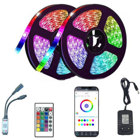Ruban Led 10m, Led Chambre, Bande Led Lumineuse Contrôlé par Bluetooth ou Télécommande 24 Touches, Synchroniser avec Rythme de Musique, RGB Bandeau Led pour Decoration Chambre, Gaming [Classe énergé