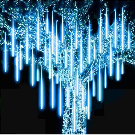 Guirlande lumineuse pluie de météores bleue, 8 tubes de 30 cm, éclairage LED pluie de météores, lumières LED étanches pour mariage, maison, arbre, jardin, Noël (1/5)