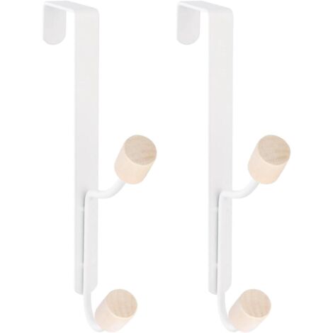 Porte-manteaux de porte, lot de 2, sans perçage, robuste, avec patère et porte-serviettes, et 2 crochets en bois, blanc (1/5)