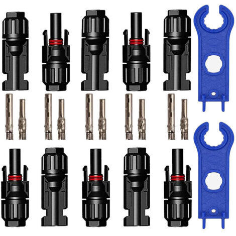 CHOYCLIT 5 Paires Connecteur PV, Connecteur Solaire Photovoltaïque A Clés Hexagonales, Connecteurs Electriques Solaire Etanche Male + Femelle pour Panneaux Solaires Cable Accessoires, Noir