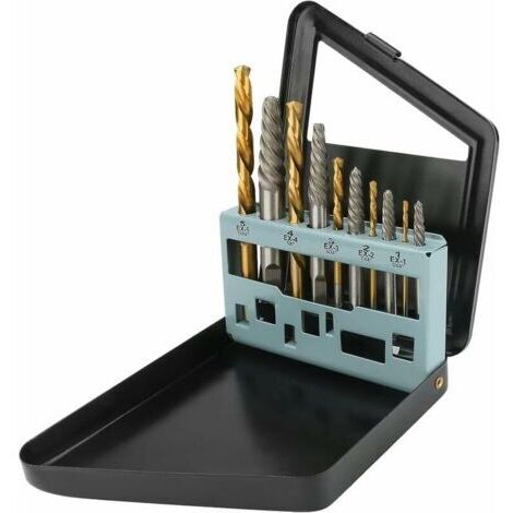 Lot de 10 extracteurs de vis et forets à Main Gauche - Extracteur de boulons Facile à Retirer avec boîtier d'index en métal - Kit d'outils pour enlever Les vis endommagées et dénudées