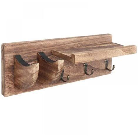 Portemanteaux Murale Étagère de Rangement, Bois Porte Manteau avec 3 Crochets Hanging Manteau Clé Vêtements Sacs Chapeau,crochet de guitare (1/5)
