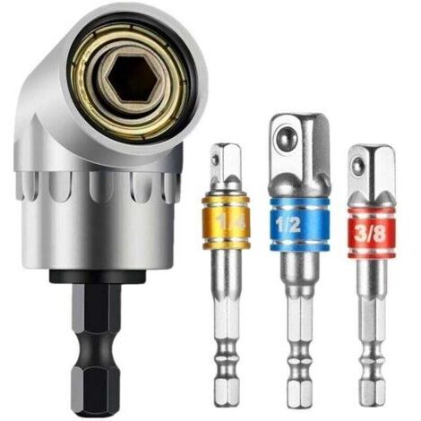 Adaptateur de tournevis à angle de 105° (embout hexagonal 1/4") et adaptateur de douille en 3 parties pour tournevis sans fil. Adaptateur de douille pour porte-embouts (1/4", 3/8", 1/2"). (1/5)
