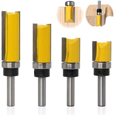Lot de 4 Fraise à Copier Bois Tige de 8 mm, Fraises à Rainurer pour Défonceuse, Fraise Droite de Copiage, Outil de Coupe Professionnel pour Routeur (4) (1/5)