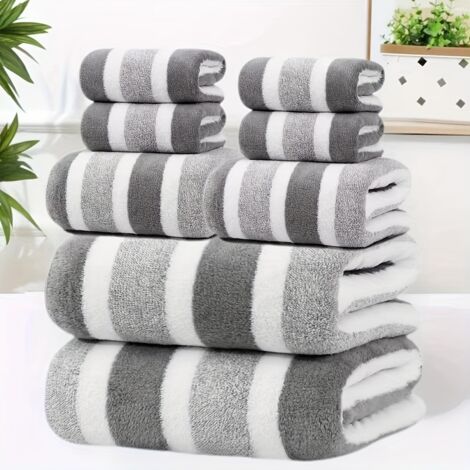 Ensemble de 8 serviettes de bain de luxe pour hôtel - Serviettes bicolores et rayées ultra-douces, super absorbantes et non pelucheuses, comprenant 2 grandes serviettes de bain, 2 serviettes pour les
