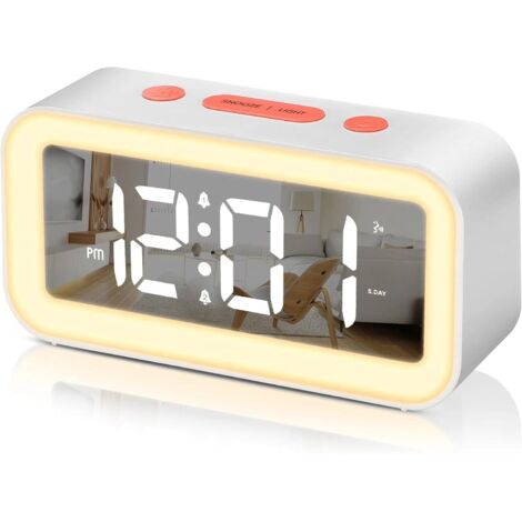 Réveil numérique, horloge numérique LED avec veilleuse réglable fonction Snooze 2 alarmes 12/24 heures alimenté par USB réveil numérique pour enfants adolescents chambre chevet adulte (blanc) (1/5)