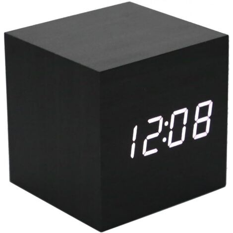 Réveil en bois - Mini horloge numérique LED avec affichage de l'heure de la température, 3 niveaux de luminosité et commande vocale, parfait pour les voyages à domicile - AC10BlackWhite (1/5)