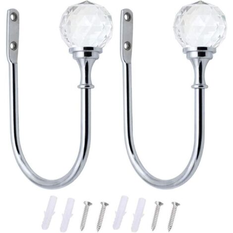2 Embrasses à Rideaux Crochets Rideaux En Cristal Embrasses Métal U Curtain de Boule Crochet de Rideau Pour Les Crochets de Rideaux Lourds Et Légers Crochet à Crochet Argent (1/5)