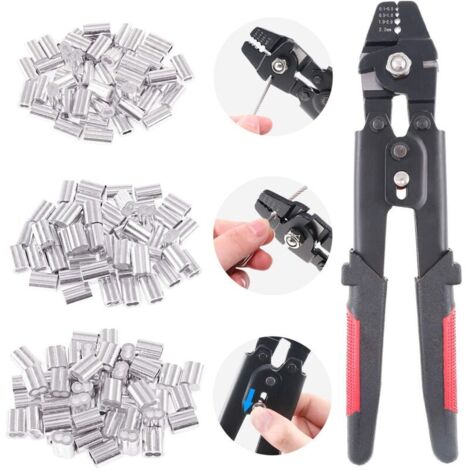 Pince à sertir,avec 150 embouts en aluminium double barillet de 1,2/1,5/2 mm (1/5)