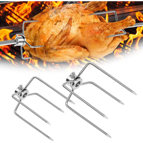 Pince à Viande en Acier Inoxydable Aiguilles à Viande Accessoires de Broche de Barbecue avec Vis de Serrage pour Barbecue et Broche Rotative (2 Pièces) (1/5)