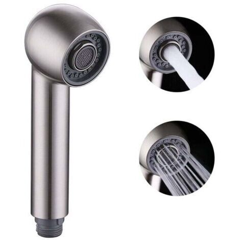 Douchette Robinet Cuisine Remplacement 2 Jets Tête Douchette pour Mitigeur extractible Cuisine, Filetage droit G1/2, Nickel Brossé (1/5)