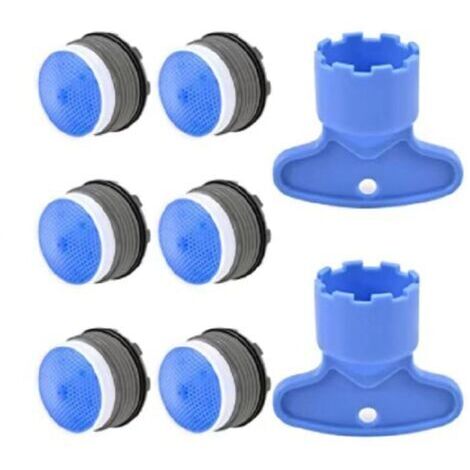 Aérateurs encastrables 6 pièces [6 + 2] (16 g) Aérateur, buse de cuisine et salle de bain, aérateur de robinet d'évier en plastique, économie d'eau, avec 2 poignées, bleu (1/4)