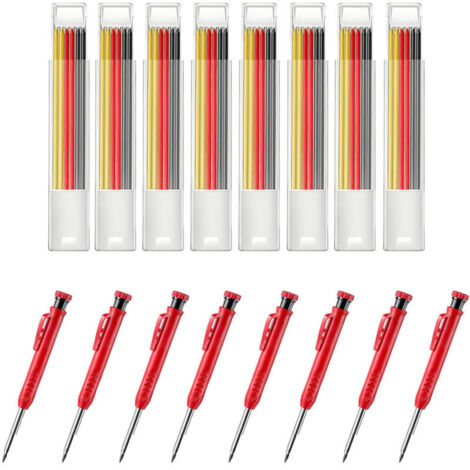 Lot de 8 porte-mines charpentier automatiques solides avec recharges crayon pour le dessin, travail du bois plomb, Noir, Jaune, Rouge (1/5)