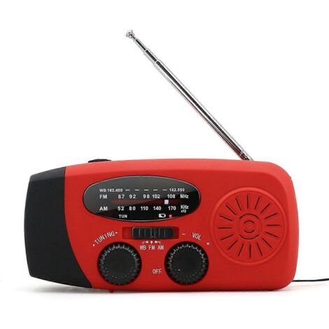 Radio d'urgence portable, 3 modes de chargement, manivelle, antenne télescopique, lampe torche LED 3 LED, fonction météo (1/5)