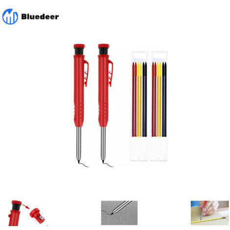Lot de 2 porte-mines charpentier automatiques solides avec recharges crayon pour le dessin, travail du bois plomb, Noir, Jaune, Rouge Crayon, Marqueur, Craie (1/5)