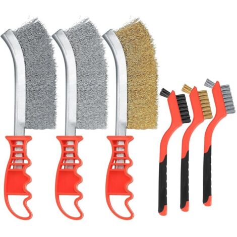Lot de 6 Brosses Métalliques en Acier Inoxydable, Laiton, Carbone, Nylon, Brosses à Récurer pour Nettoyage de Soudure Slag Décapage Rouille Contre Poussière, 3 Grandes + 3 Petites (1/5)