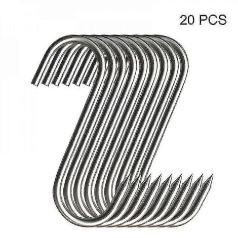 Lot de 20 crochets en acier inoxydable à pointe acérée pour la boucherie, la cuisine et le fumage à chaud et à froid. Crochet pratique. (1/5)