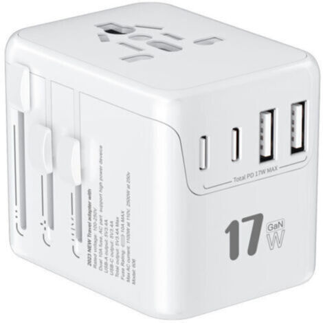 Adaptateur de Voyage Universel Adaptateur Prise Universelle PD 17W avec 2 USB et 2 Type C Adaptateur Universel France vers USA UK Allemagne Australie Chine Japon (1/5)