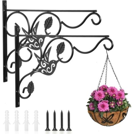 Support de plantes suspendu, lot de 2 crochets muraux de 30,5 cm avec vis en fer, crochets décoratifs pour mangeoires à oiseaux, carillons éoliens d'intérieur, pots de fleurs et lanternes (1/5)