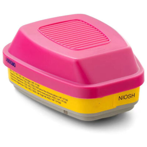 Élément/filtre respiratoire 3M P100 60923, 1 paire, protège contre les vapeurs organiques, les gaz acides et les particules, magenta, jaune (1/4)
