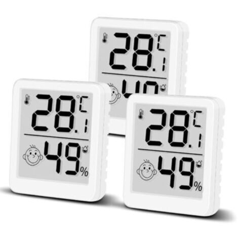 Lot de 3 thermomètres hygromètres numériques avec smiley et écran LCD pour l'intérieur - Mini humidimètre - Capteur de température haute précision pour chambre de bébé, intérieur, bureau, salon (3) (1/5)