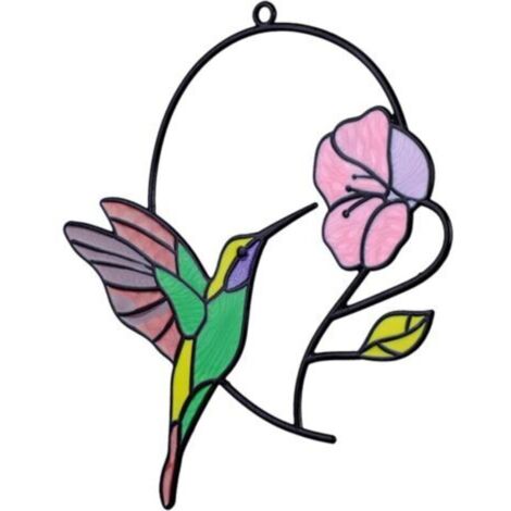 Ornement de Colibri pour fenêtre, Colibri fenêtre Pendentif, Attrape-Soleil pour fenêtre d'oiseau, Ornement Fenêtre D'oiseau métal, Colibri en métal 2D pour Les fenêtres, Les porches et Les Chambres (1/5)