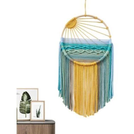 Tenture Murale en Macramé, Décoration Murale Tissée à La Main, Attrape-Rêves, Tenture Murale en Macramé Motif Coucher de Soleil, pour Bureau, Chambre à Coucher, Appartement, Salon, Chambre d'Enfant (1/5)