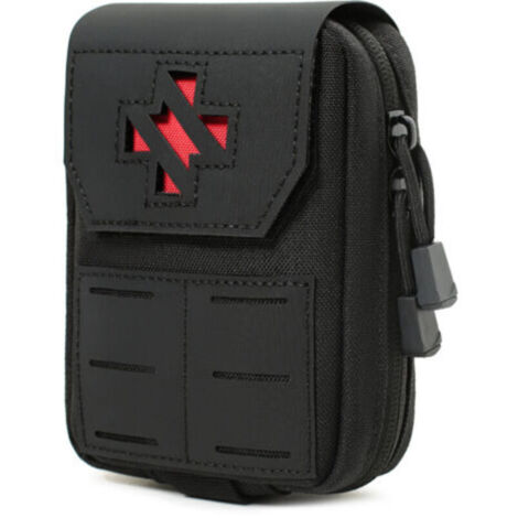 Trousse de premiers secours tactique – Trousse de premiers secours et IFAK détachable Compatible Molle Nylon 1000D Fermeture par anneau en D (Noir) (1/5)
