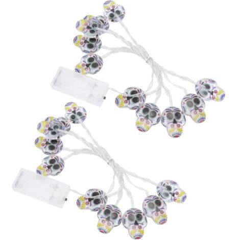Lot de 2 guirlandes lumineuses décoratives d'extérieur en forme de tête de mort, idéales pour l'intérieur et l'extérieur. (1/5)