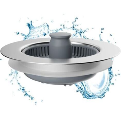 Évier de Cuisine Passoire et Bouchon Combo - Universel 3 en 1 Coquille en Acier Inoxydable avec Passoire Anti-colmatage, Installation Facile pour Un Trou d'évier de 72-86mm (1/5)
