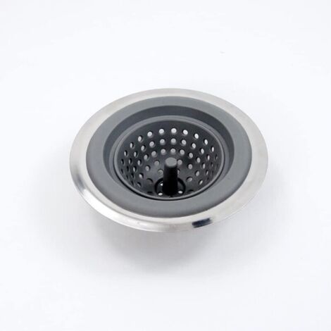 Drain de fossé filtre à ordures évier filtre à ordures lavabo drain acier inoxydable + filtre à déchets en silicone filet de drainage plateau en acier inoxydable salle de bain cuisine balcon drain (1/4)