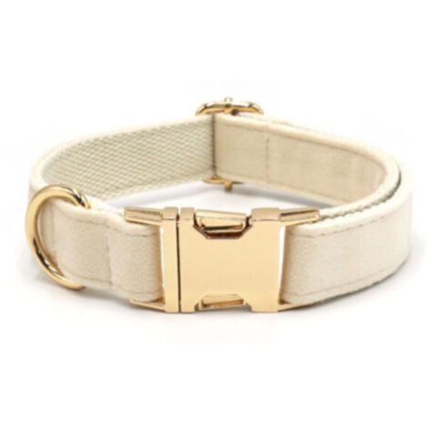 Collier pour chien en velours côtelé naturel ultra-doux, blanc crème, pour chiens de taille moyenne à peau sensible. (1/3)