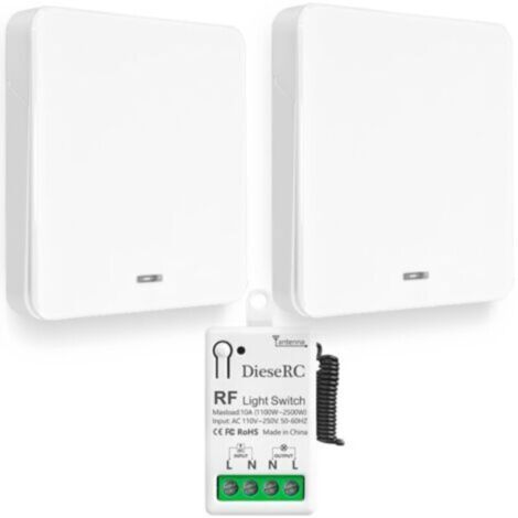 Interrupteur de Lumière Sans Fil, Interrupteur émetteur RF pour Panneau Mural de type 86 et Contrôleur-récepteur à Relais de 10 A, pour des Lumières Jusqu'à 1500 W (1/5)