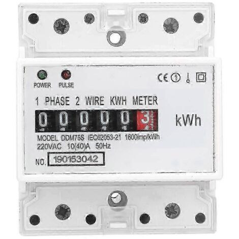 Compteur électrique, compteur kWh, monophasé 4 pôles LED, rail DIN, wattmètre, (1/5)