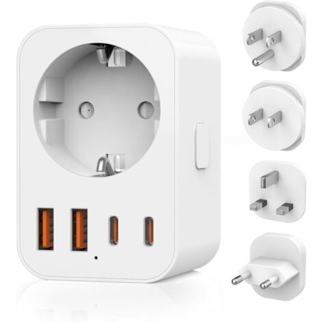 Adaptateur de Voyage Mondial, 4 Prises de Voyage Amovibles Travel Adapter, Adaptateur de Voyage vers USA/UK/Japan/Europe, Adaptateur Type A/B/G/C International avec 2 USB C/2 USB A//1 AC (1/5)