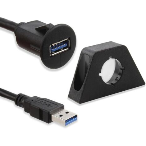 Lot de 1 Prise encastrée USB 2.0 de 1 m, prise USB 2.0, câble d'extension, prise pour montage sur voiture, bateau, camping-car/moto, adaptateur mural (1/5)