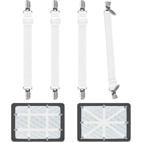 Tendeur Drap Housse pour Linge de Lit 4 Pièces, Réglable Sangles Draps Élastique Sangle de Maintien Ajustable pour Lit ou Canapé d'angle, Matelas, Fauteuil Sièges Coussin (Blanc) (1/4)