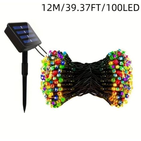 Guirlande Lumineuse Solaire LED Extérieure 100 LED – Étoiles Colorées Clignotantes, 8 Modes, 12 m pour Fêtes et Décorations (1/4)