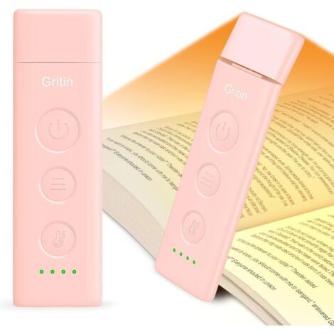 Lampe de Lecture Rechargeable, Liseuse Lampe Clip au Lit, 3 Couleurs Protection des Yeux & 5 Luminosités Réglables en Continu, Compacte et Durable, Cadeaux pour Lecteurs de Livres-Rose