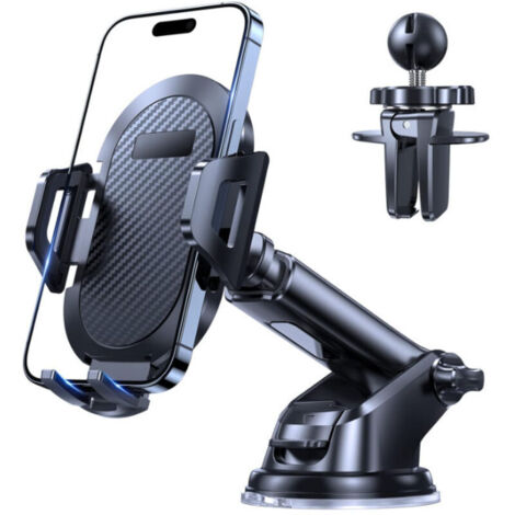 Support Téléphone Voiture [Ventouse Puissante & Clip Militaire] Porte Telephone Voiture adapté Tableau de Bord & Pare-Brise & Grille Aération Compatible avec Tous Les 4-7" Smartphones (1/5)