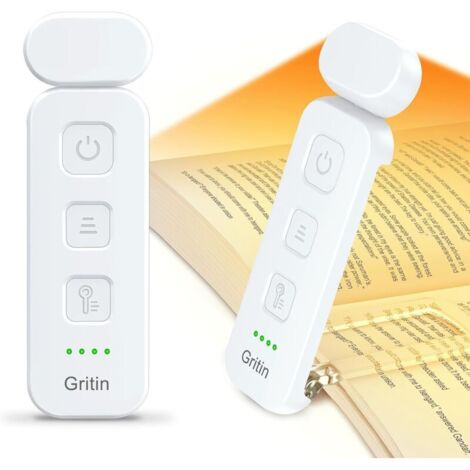 Lampe de Lecture Rechargeable, 3 Couleurs Protection des Yeux & 5 Niveaux de Luminosité Réglables, Portable Longue Durée Mini Liseuse Lampe Clip pour Lire au Lit,Blanc