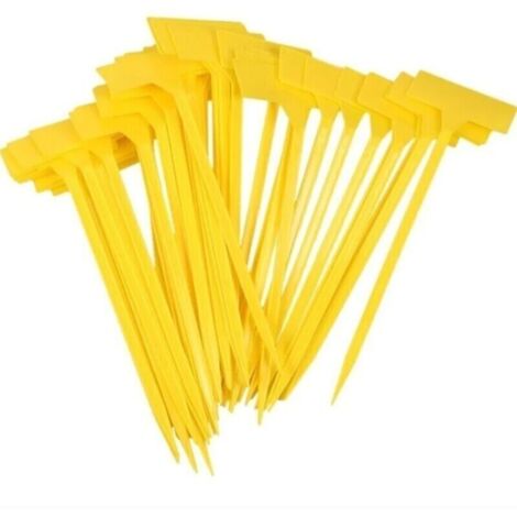 Lot de 50 étiquettes de jardin en plastique jauneTaille 9 x 4,5 cmHauteur 30 cmRéutilisables pour potager et culture (1/4)